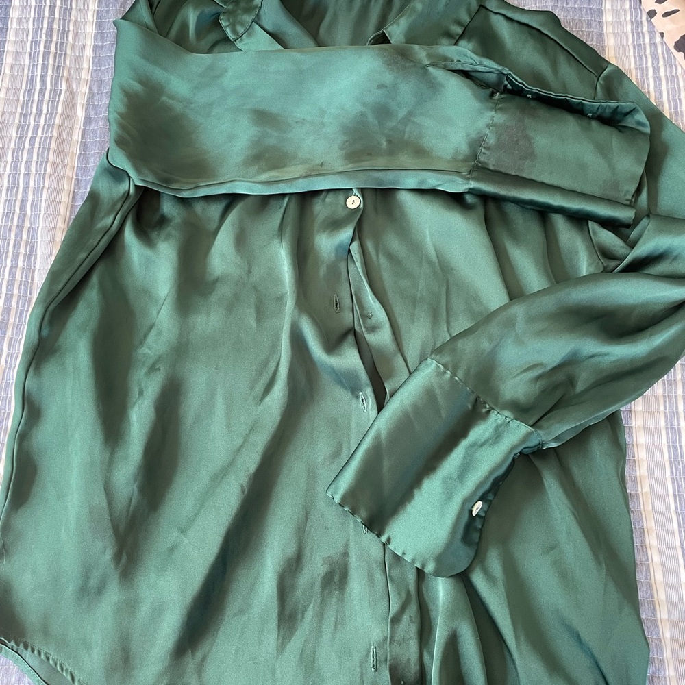 Zara Green Satin Button Down Shirt